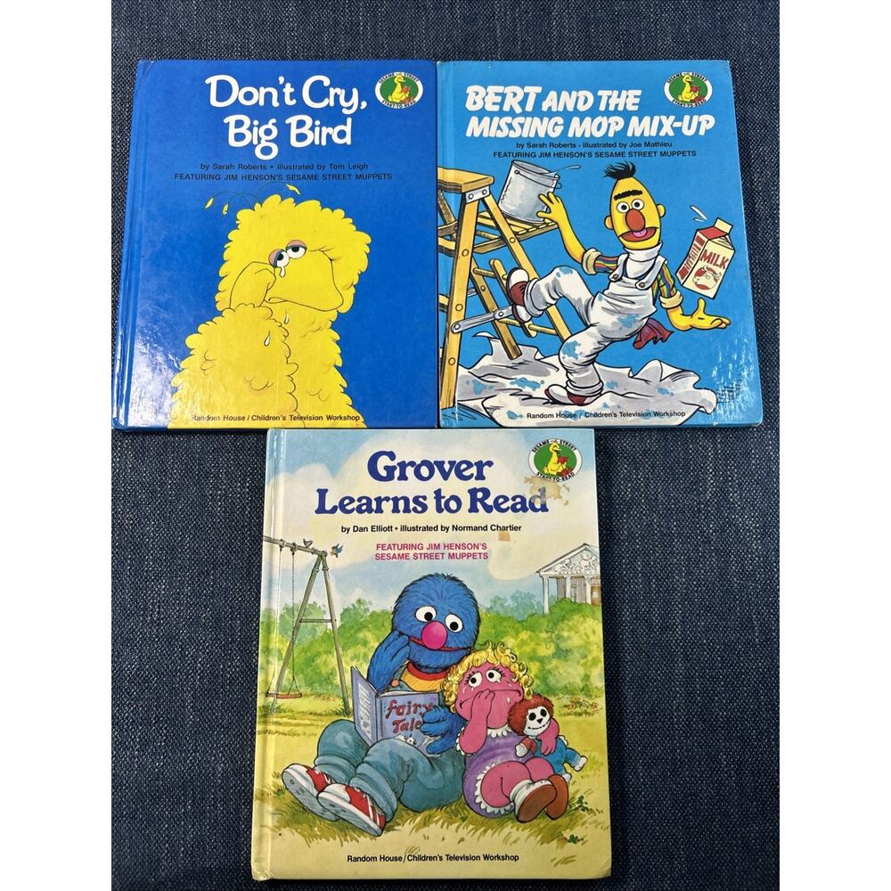 Vintage 3 Sesame Street Start To Read Books, Big Bird, Grover, Bert